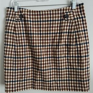 Banana Republic Plaid Mini Skirt - Cream and Blue wool blend.
